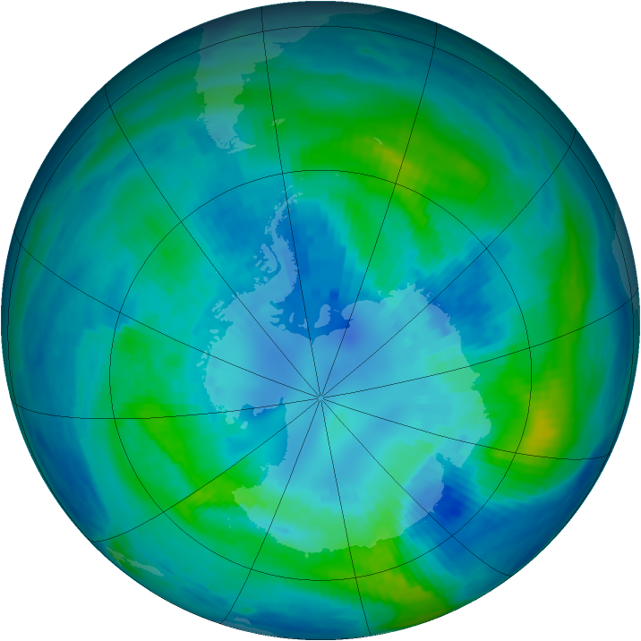 Antarctic ozone map for 09 April 1991